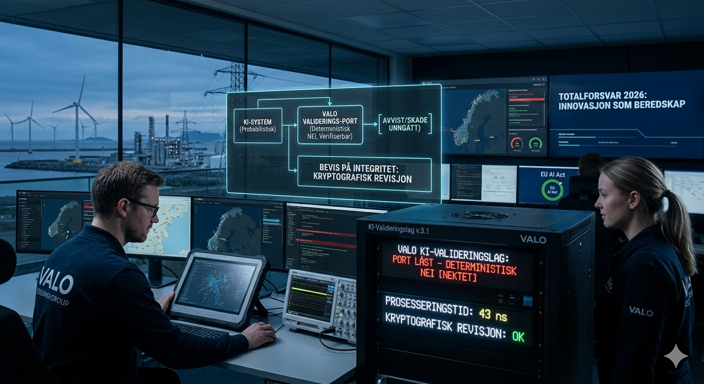 VALO KI-valideringslag i operasjonell bruk — kontrollrom med deterministisk AI-validering og kryptografisk revisjon
